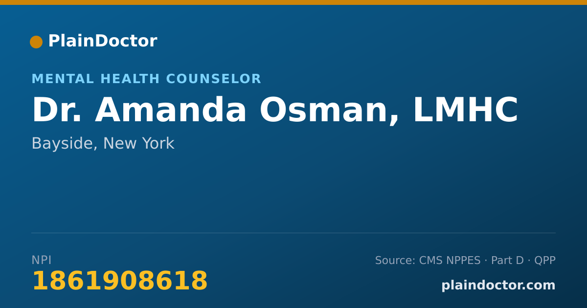 Shareable card for Amanda Osman, LMHC - Mental Health Counselor, Bayside, NY