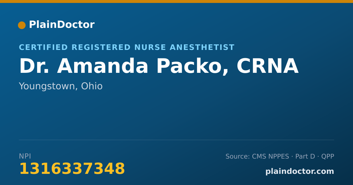 Shareable card for Amanda Packo, CRNA - Certified Registered Nurse Anesthetist, Youngstown, OH