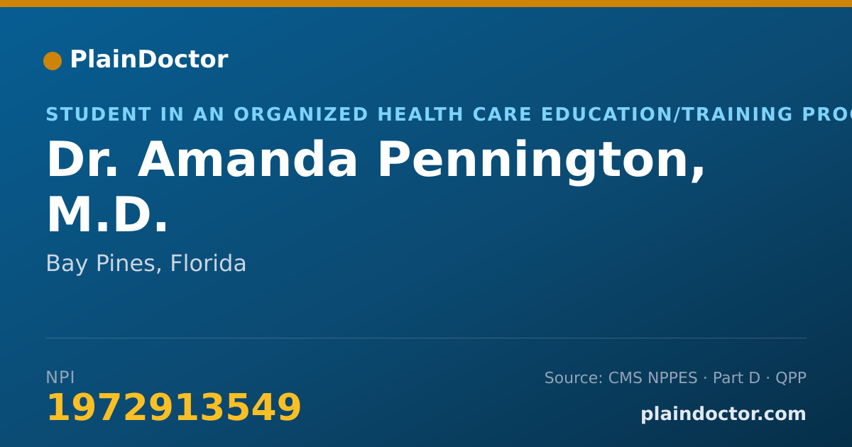 Shareable card for Amanda Pennington, M.D. - Student in an Organized Health Care Education/Training Program, Bay Pines, FL