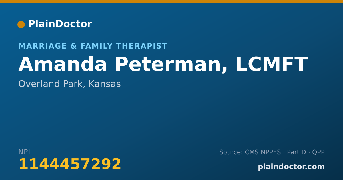 Shareable card for Amanda Peterman, LCMFT - Marriage & Family Therapist, Overland Park, KS