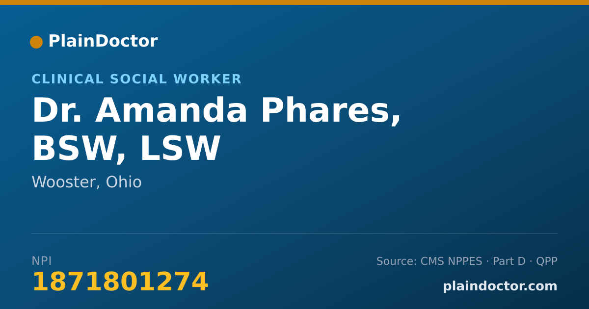 Shareable card for Amanda Phares, BSW, LSW - Clinical Social Worker, Wooster, OH