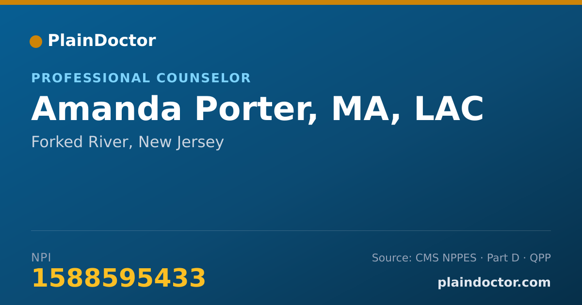 Shareable card for Amanda Porter, MA, LAC - Professional Counselor, Forked River, NJ