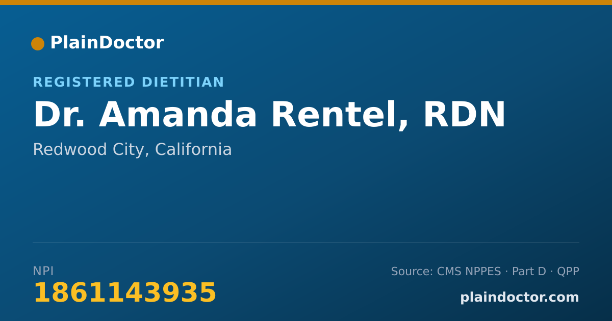 Shareable card for Amanda Rentel, RDN - Registered Dietitian, Redwood City, CA