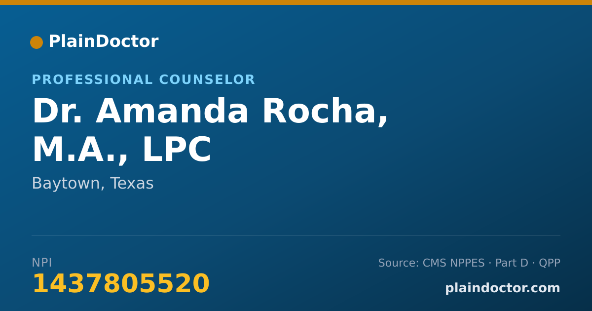 Shareable card for Amanda Rocha, M.A., LPC - Professional Counselor, Baytown, TX