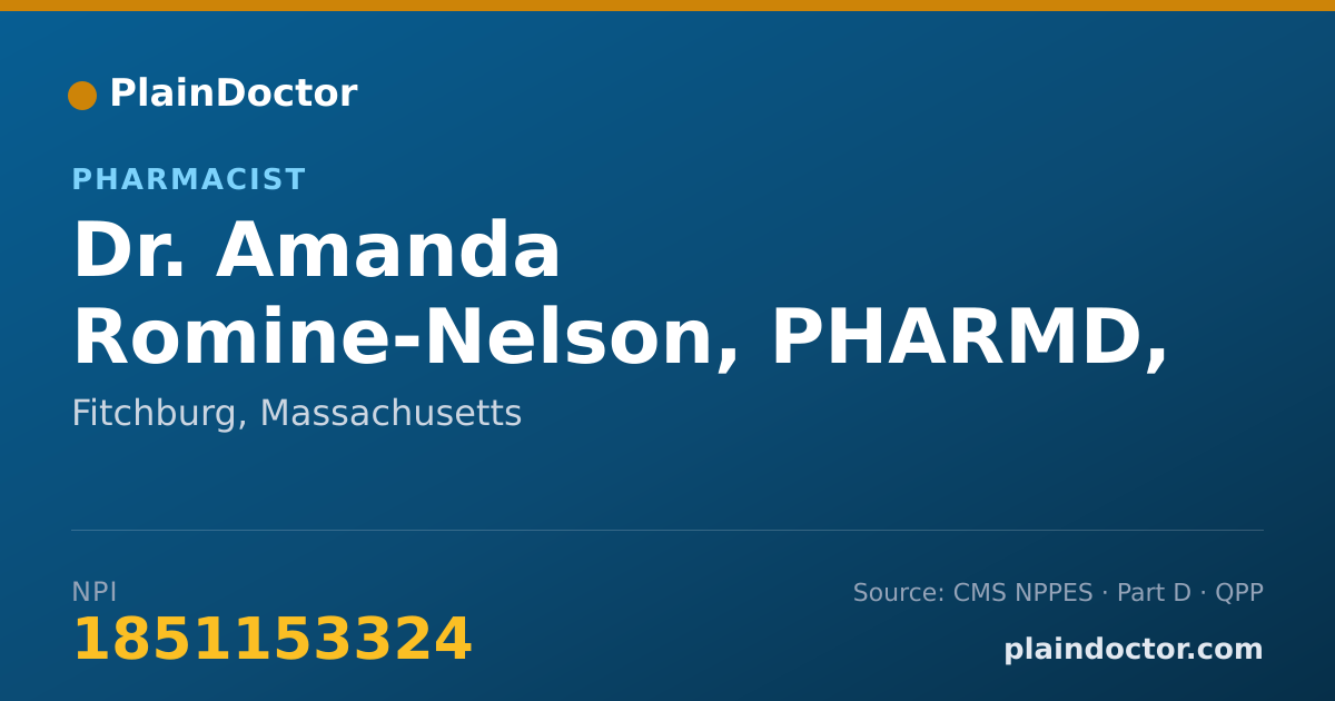 Shareable card for Amanda Romine-Nelson, PHARMD, RPH - Pharmacist, Fitchburg, MA