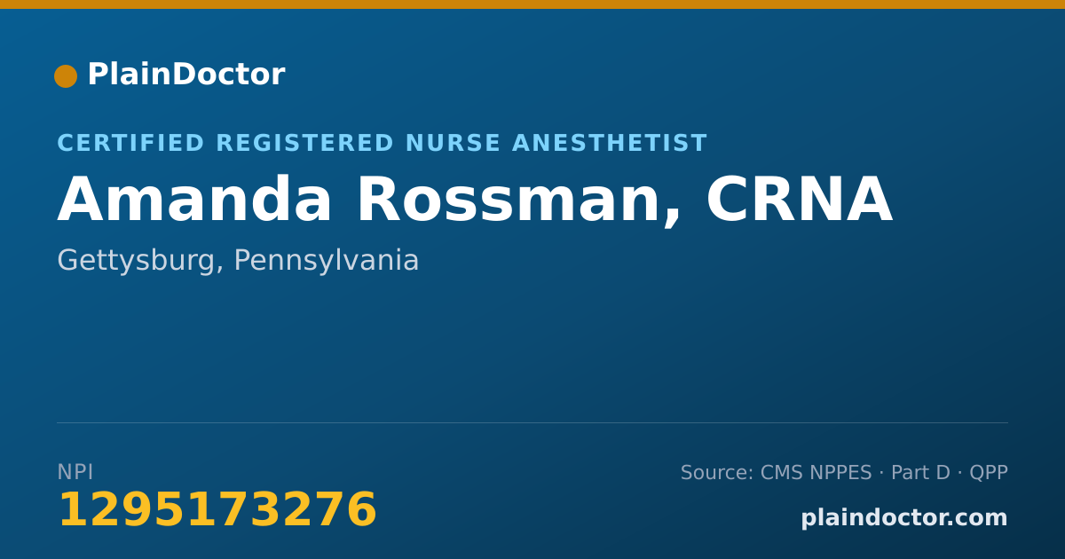 Shareable card for Amanda Rossman, CRNA - Certified Registered Nurse Anesthetist, Gettysburg, PA