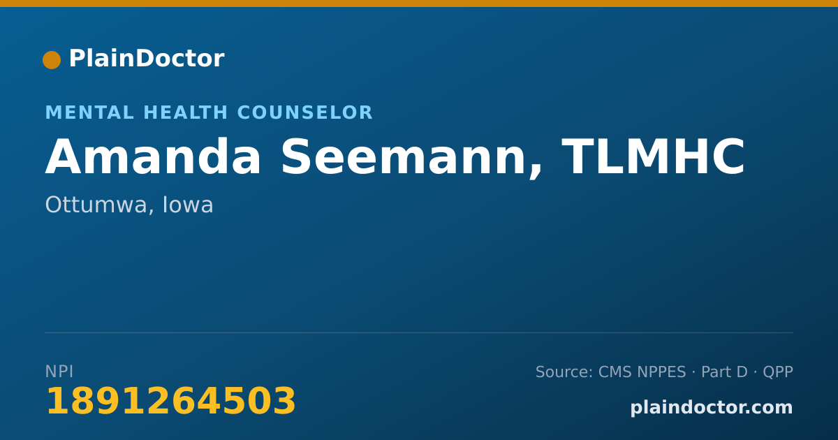 Shareable card for Amanda Seemann, TLMHC - Mental Health Counselor, Ottumwa, IA