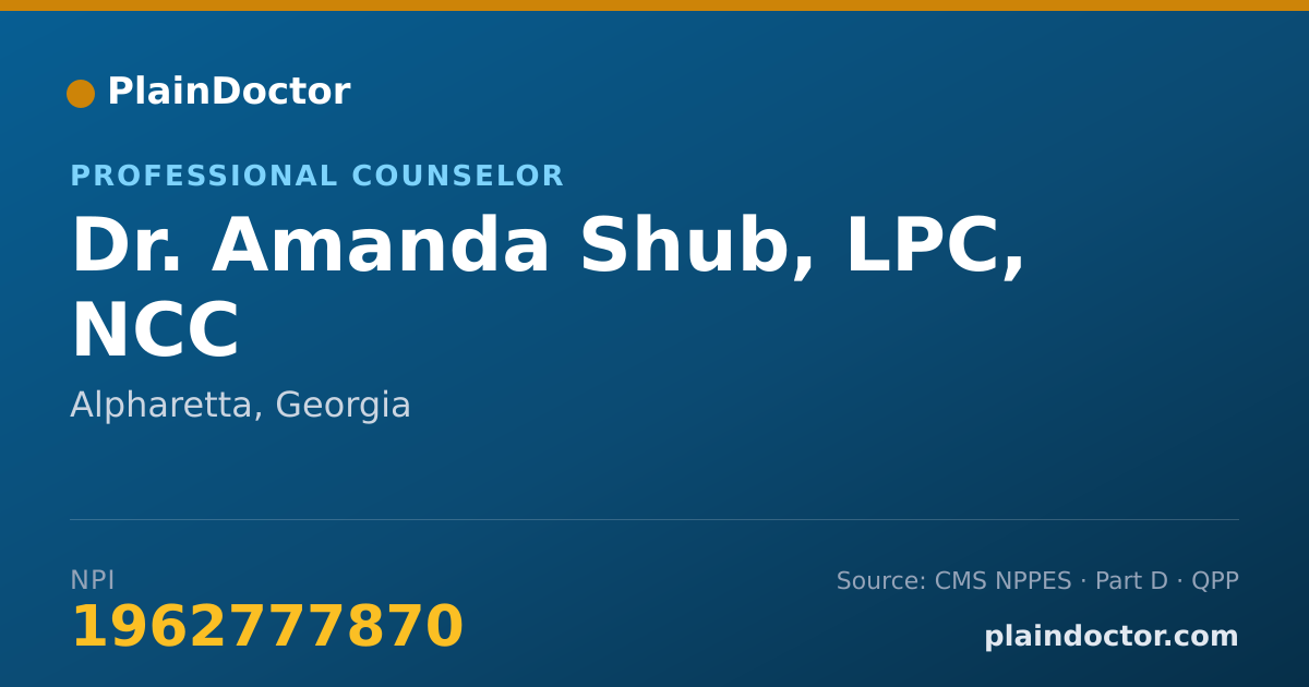 Shareable card for Amanda Shub, LPC, NCC - Professional Counselor, Alpharetta, GA