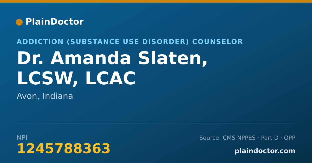 Shareable card for Amanda Slaten, LCSW, LCAC - Addiction (Substance Use Disorder) Counselor, Avon, IN
