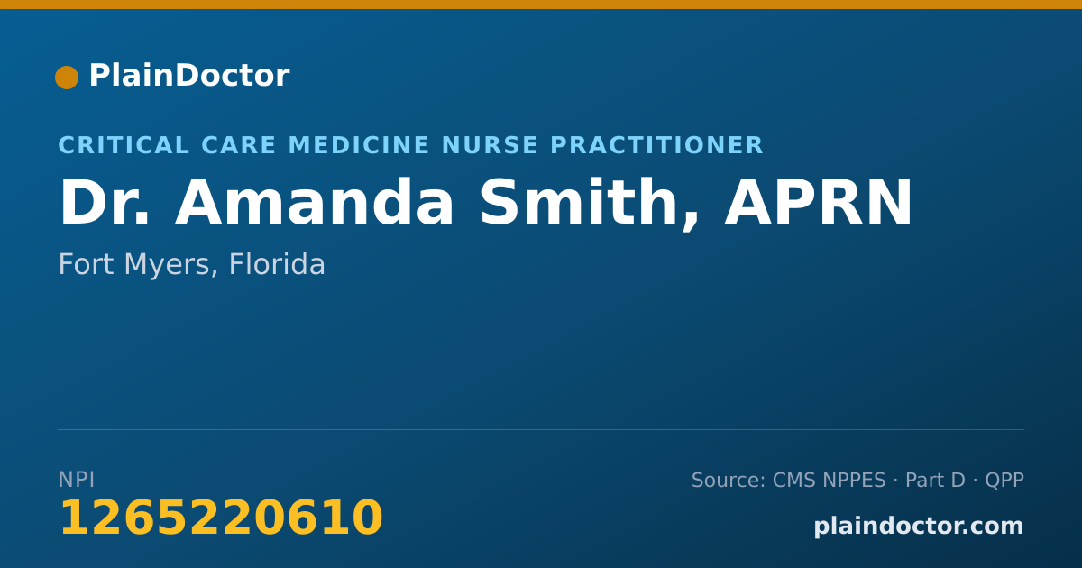 Shareable card for Amanda Smith, APRN - Critical Care Medicine Nurse Practitioner, Fort Myers, FL