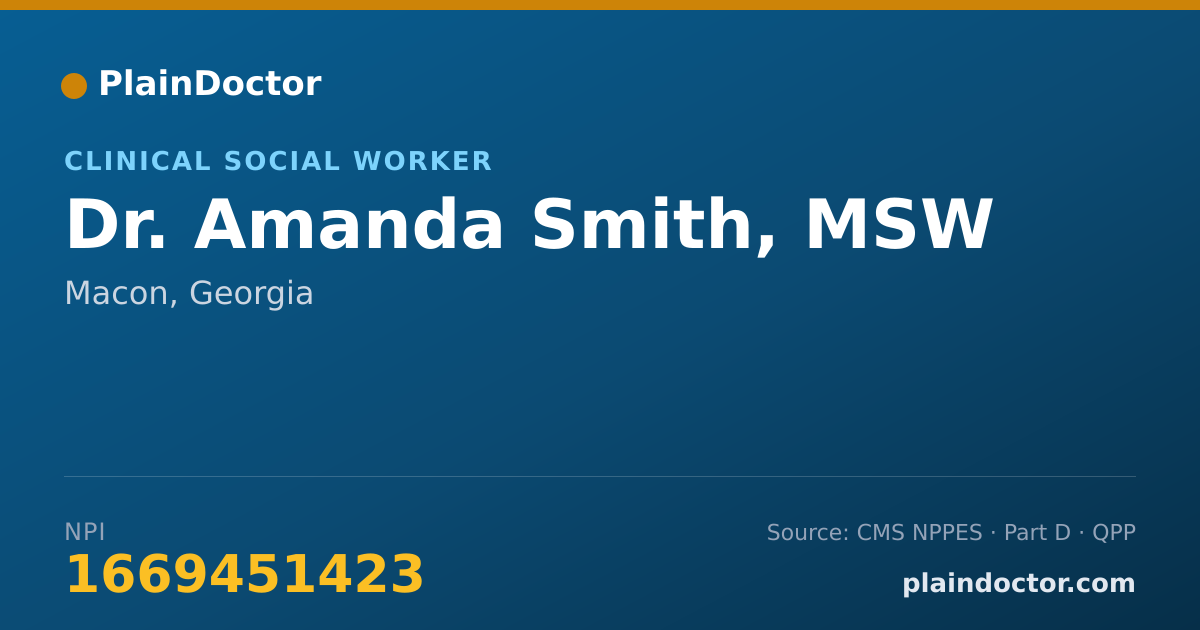 Shareable card for Amanda Smith, MSW - Clinical Social Worker, Macon, GA