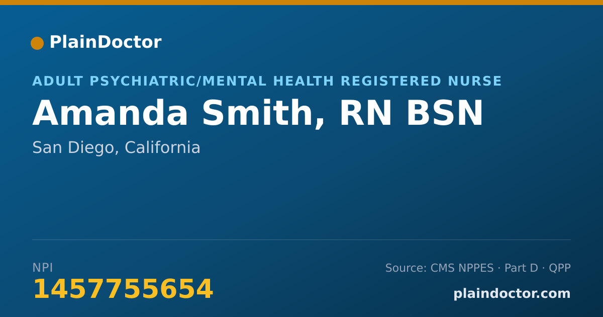 Shareable card for Amanda Smith, RN BSN - Adult Psychiatric/Mental Health Registered Nurse, San Diego, CA