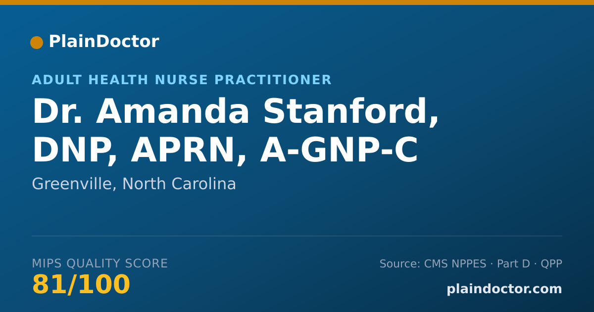 Shareable card for Amanda Stanford, DNP, APRN, A-GNP-C - Adult Health Nurse Practitioner, Greenville, NC