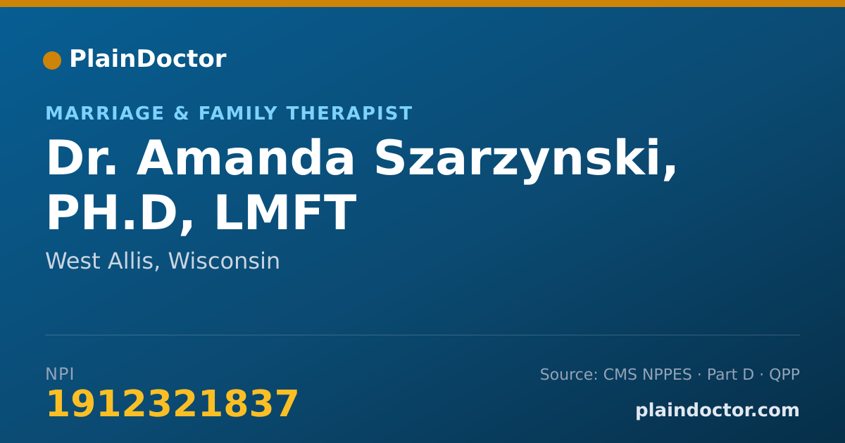 Shareable card for Amanda Szarzynski, PH.D, LMFT - Marriage & Family Therapist, West Allis, WI