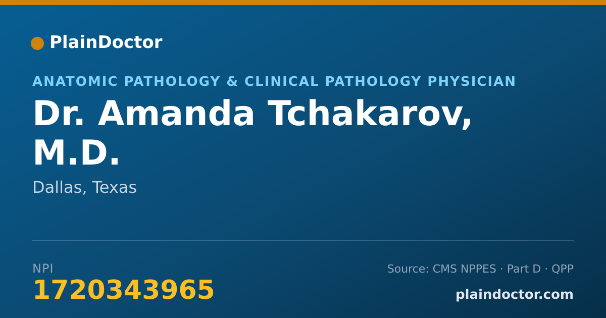 Shareable card for Amanda Tchakarov, M.D. - Anatomic Pathology & Clinical Pathology Physician, Dallas, TX
