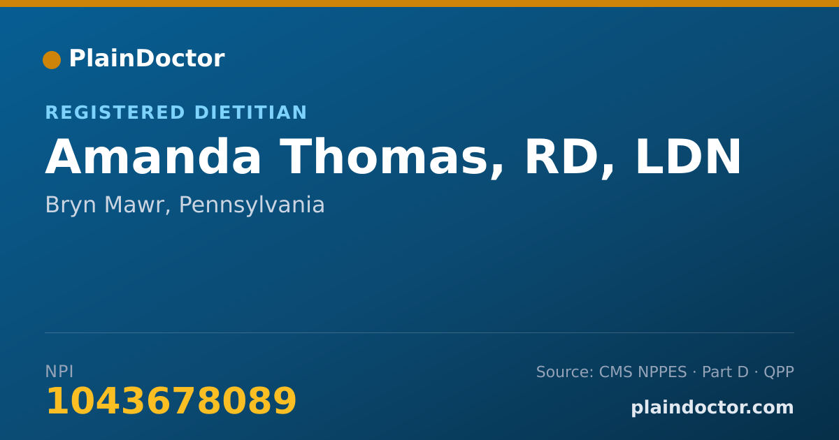 Shareable card for Amanda Thomas, RD, LDN - Registered Dietitian, Bryn Mawr, PA