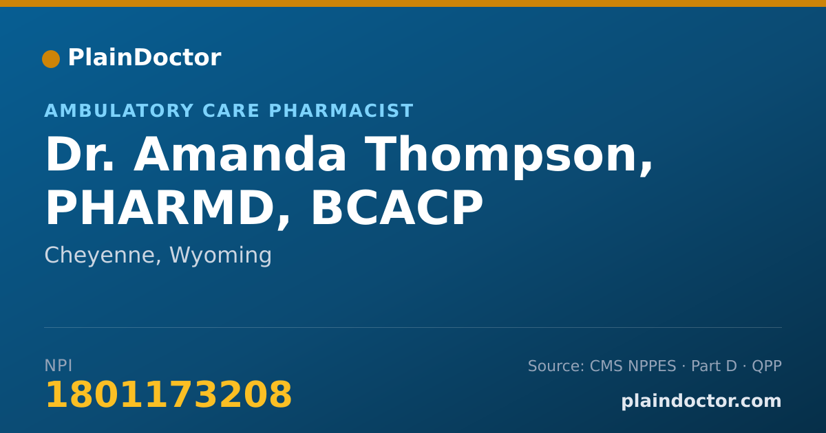 Shareable card for Amanda Thompson, PHARMD, BCACP - Pharmacist Clinician (PhC)/ Clinical Pharmacy Specialist, Cheyenne, WY