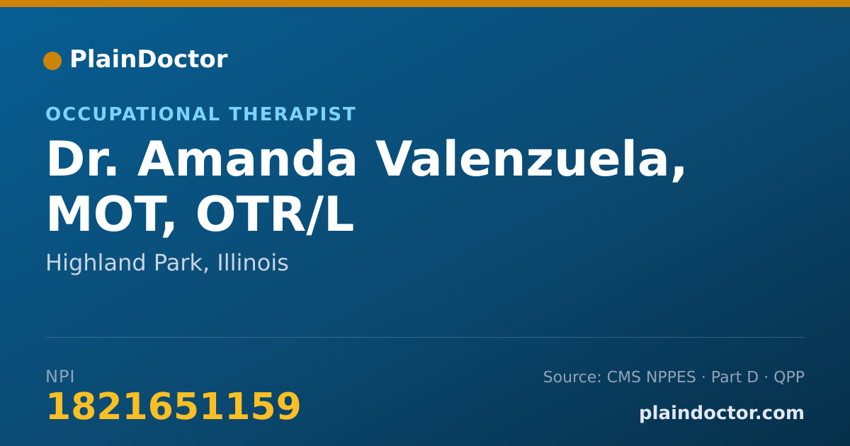 Shareable card for Amanda Valenzuela, MOT, OTR/L - Occupational Therapist, Highland Park, IL