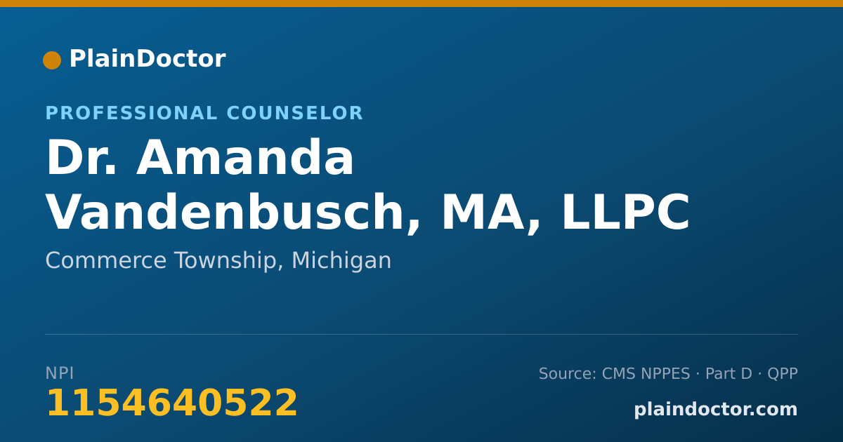 Shareable card for Amanda Vandenbusch, MA, LLPC - Professional Counselor, Commerce Township, MI