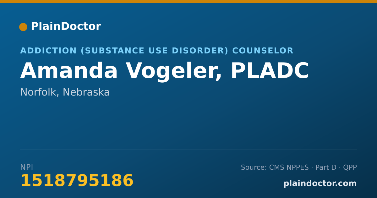 Shareable card for Amanda Vogeler, PLADC - Addiction (Substance Use Disorder) Counselor, Norfolk, NE