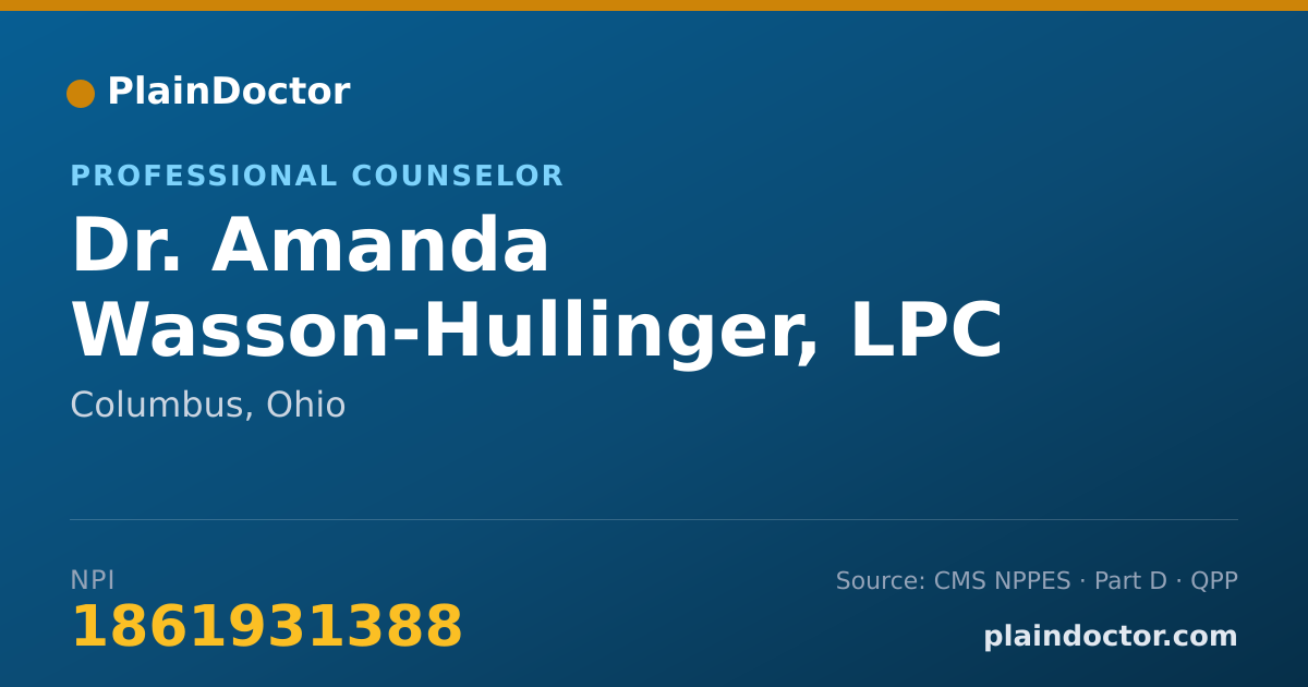 Shareable card for Amanda Wasson-Hullinger, LPC - Professional Counselor, Columbus, OH