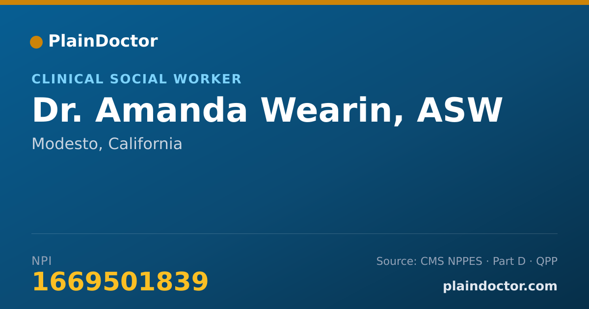 Shareable card for Amanda Wearin, ASW - Clinical Social Worker, Modesto, CA