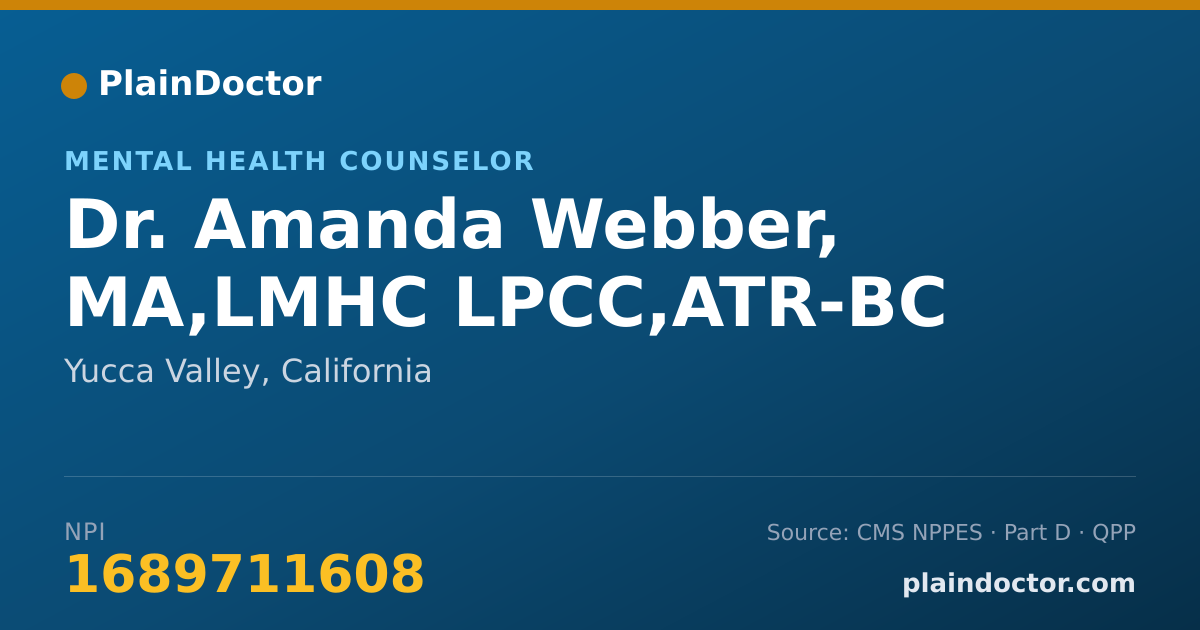 Shareable card for Amanda Webber, MA,LMHC LPCC,ATR-BC - Mental Health Counselor, Yucca Valley, CA
