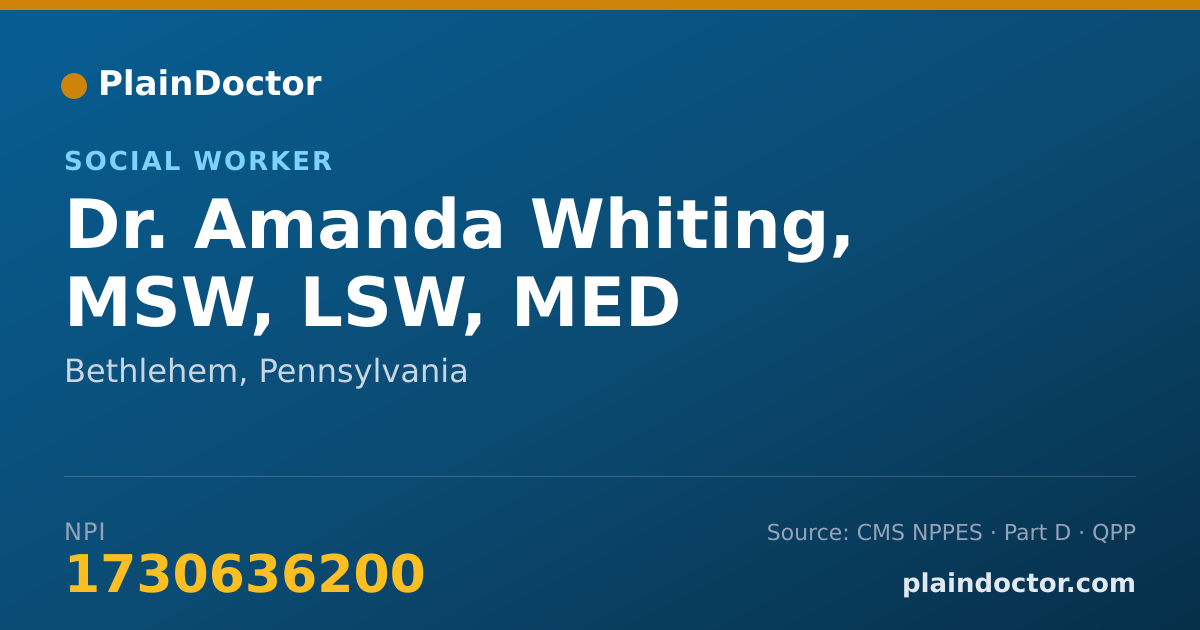Shareable card for Amanda Whiting, MSW, LSW, MED - Social Worker, Bethlehem, PA