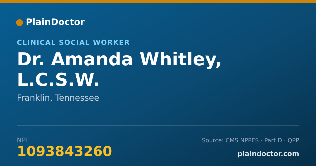 Shareable card for Amanda Whitley, L.C.S.W. - Clinical Social Worker, Franklin, TN