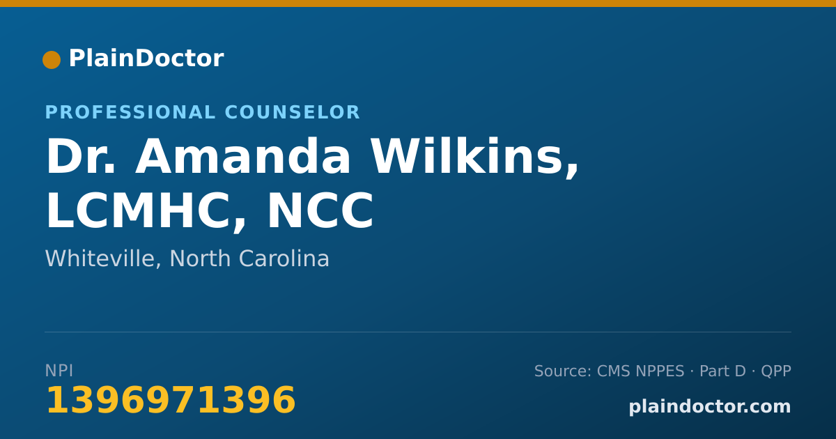Shareable card for Amanda Wilkins, LCMHC, NCC - Professional Counselor, Whiteville, NC