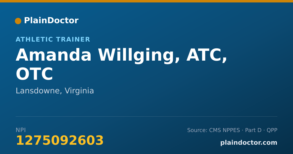 Shareable card for Amanda Willging, ATC, OTC - Athletic Trainer, Lansdowne, VA