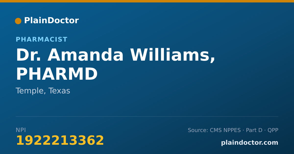 Shareable card for Amanda Williams, PHARMD - Pharmacist, Temple, TX