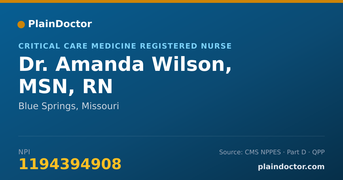 Shareable card for Amanda Wilson, MSN, RN - Critical Care Medicine Registered Nurse, Blue Springs, MO