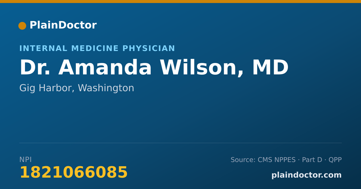 Shareable card for Amanda Wilson, MD - Internal Medicine Physician, Gig Harbor, WA