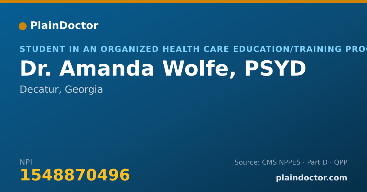 Shareable card for Amanda Wolfe, PSYD - Student in an Organized Health Care Education/Training Program, Decatur, GA
