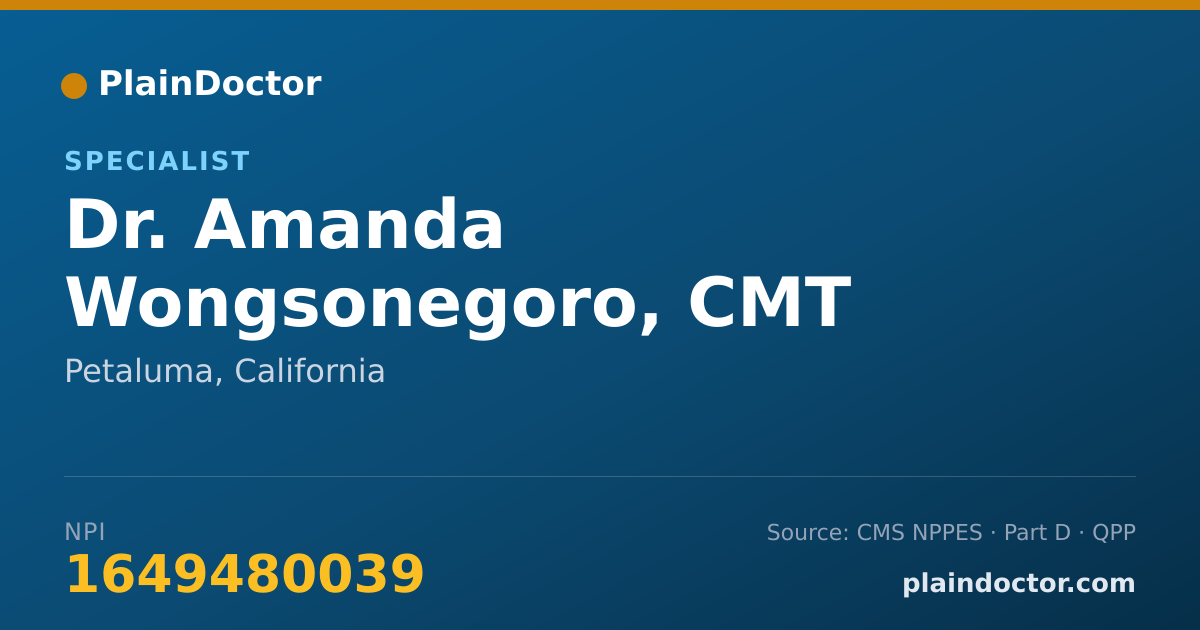 Shareable card for Amanda Wongsonegoro, CMT - Specialist, Petaluma, CA