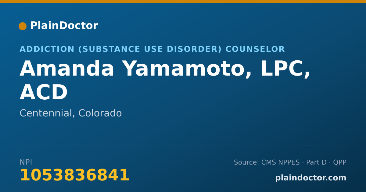 Shareable card for Amanda Yamamoto, LPC, ACD - Addiction (Substance Use Disorder) Counselor, Centennial, CO