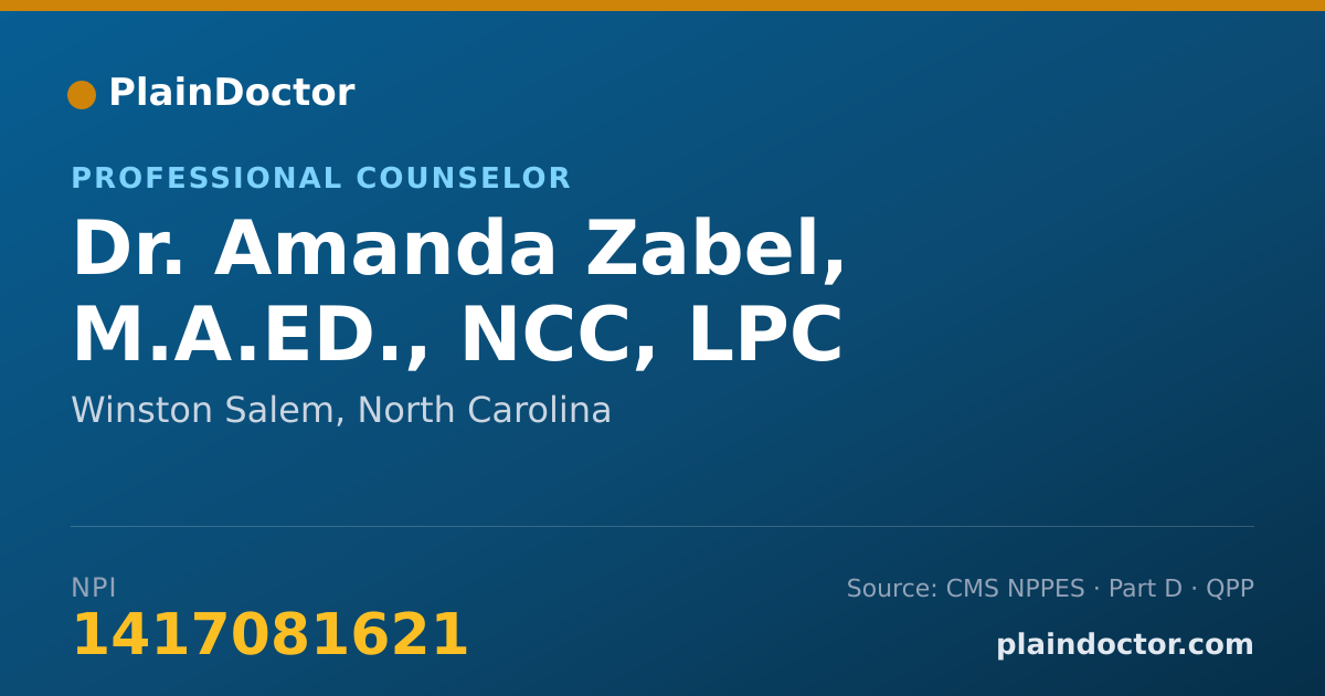 Shareable card for Amanda Zabel, M.A.ED., NCC, LPC - Professional Counselor, Winston Salem, NC