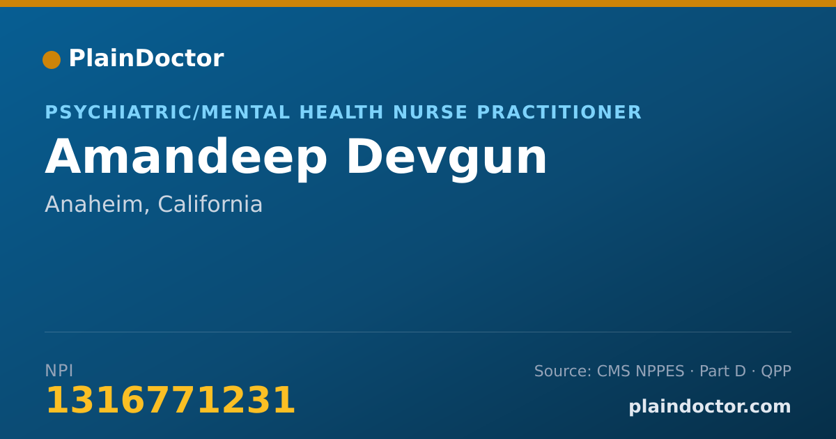 Shareable card for Amandeep Devgun - Psychiatric/Mental Health Nurse Practitioner, Anaheim, CA