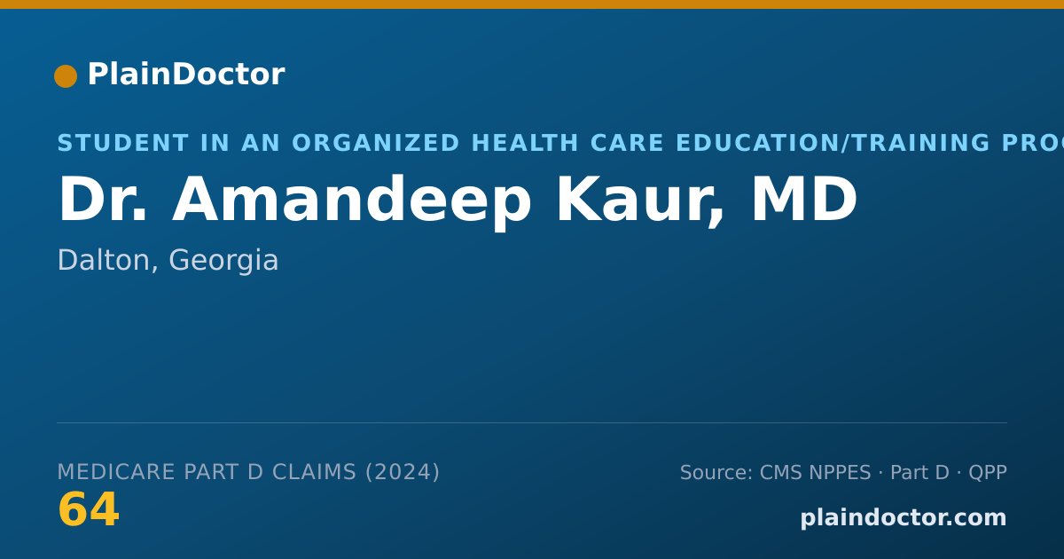 Shareable card for Amandeep Kaur, MD - Student in an Organized Health Care Education/Training Program, Dalton, GA