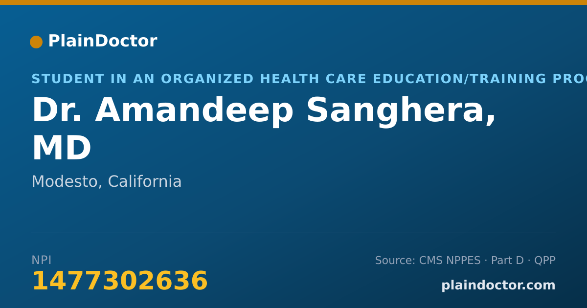 Shareable card for Amandeep Sanghera, MD - Student in an Organized Health Care Education/Training Program, Modesto, CA