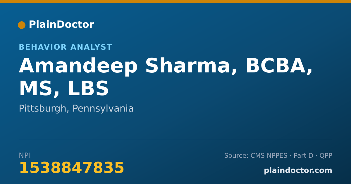 Shareable card for Amandeep Sharma, BCBA, MS, LBS - Behavior Analyst, Pittsburgh, PA