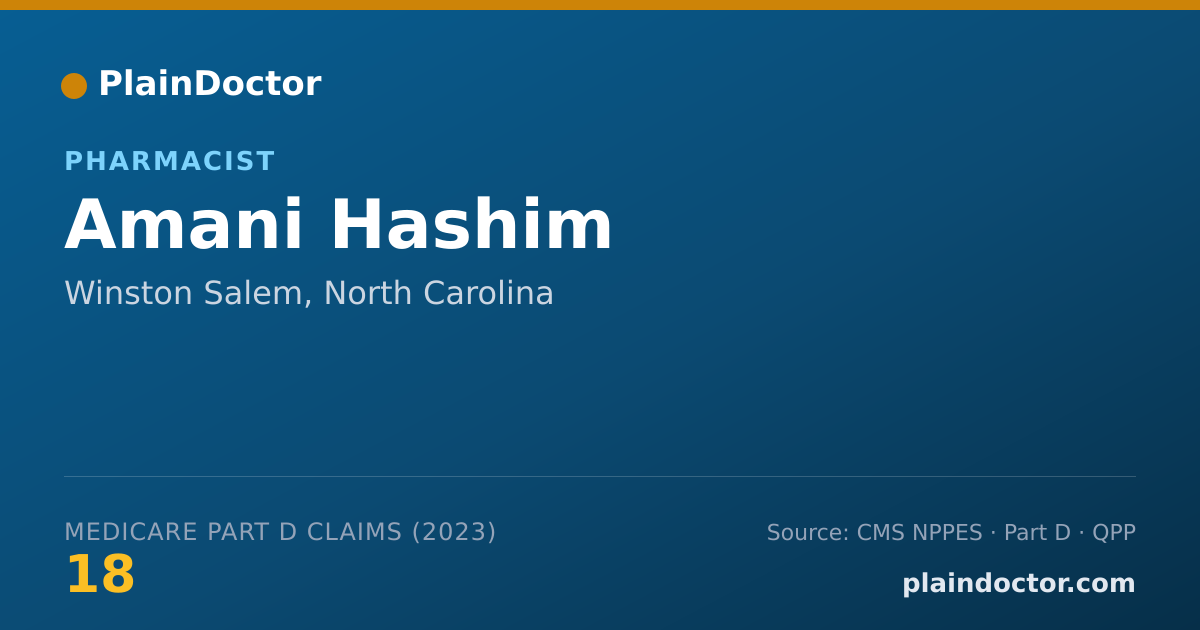 Shareable card for Amani Hashim - Pharmacist, Winston Salem, NC