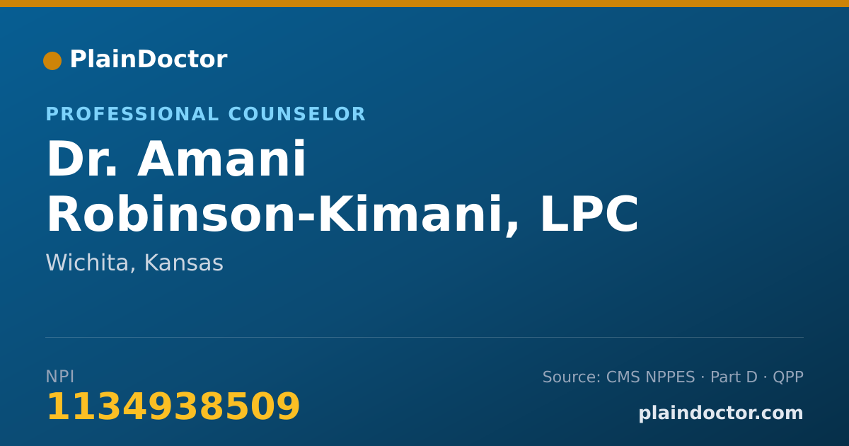 Shareable card for Amani Robinson-Kimani, LPC - Professional Counselor, Wichita, KS