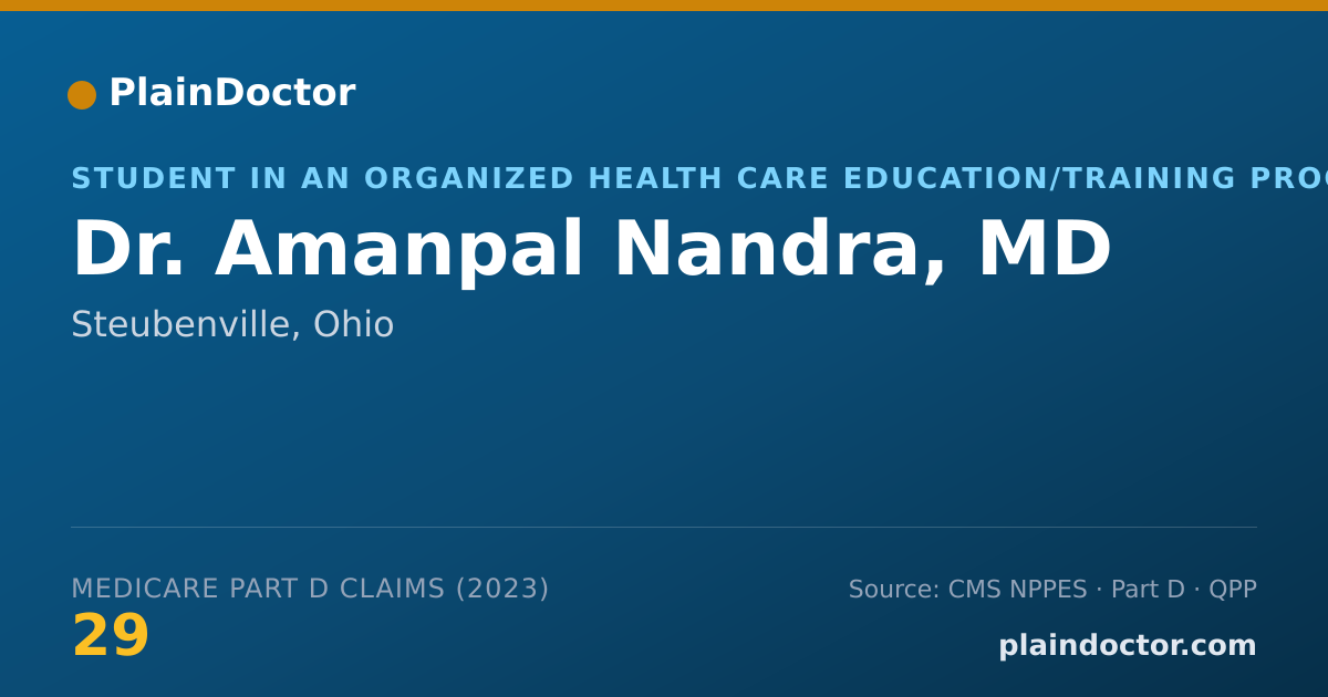 Shareable card for Amanpal Nandra, MD - Student in an Organized Health Care Education/Training Program, Steubenville, OH