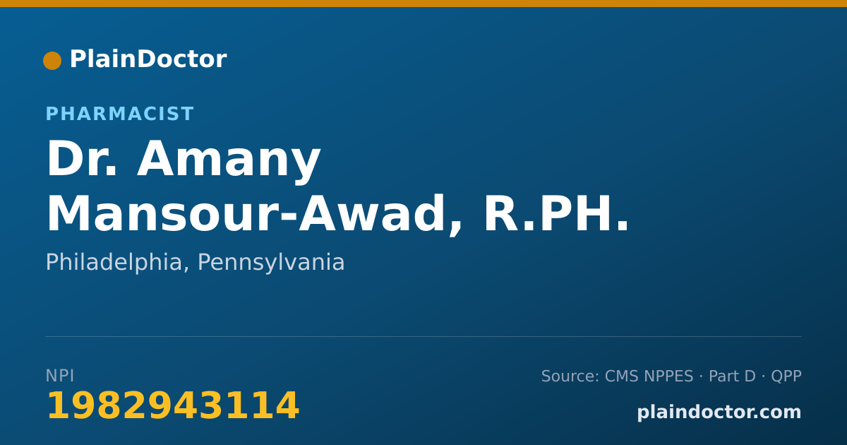 Shareable card for Amany Mansour-Awad, R.PH. - Pharmacist, Philadelphia, PA