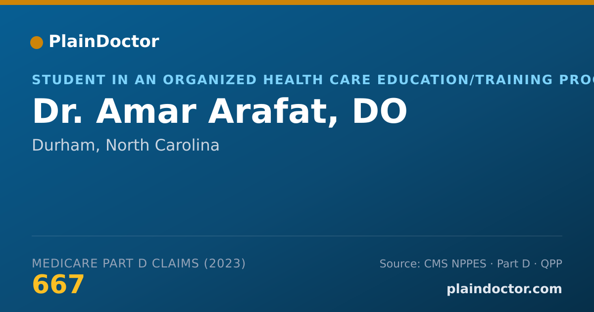 Shareable card for Amar Arafat, DO - Student in an Organized Health Care Education/Training Program, Durham, NC