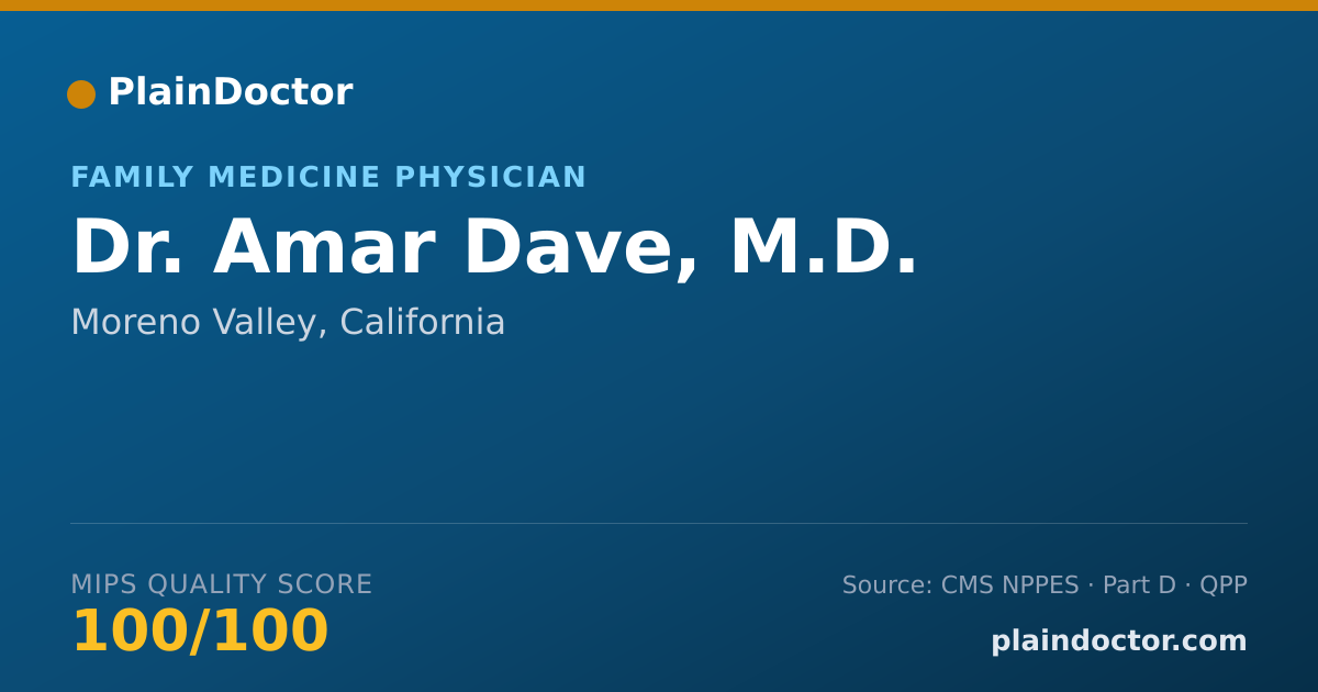 Shareable card for Amar Dave, M.D. - Family Medicine Physician, Moreno Valley, CA