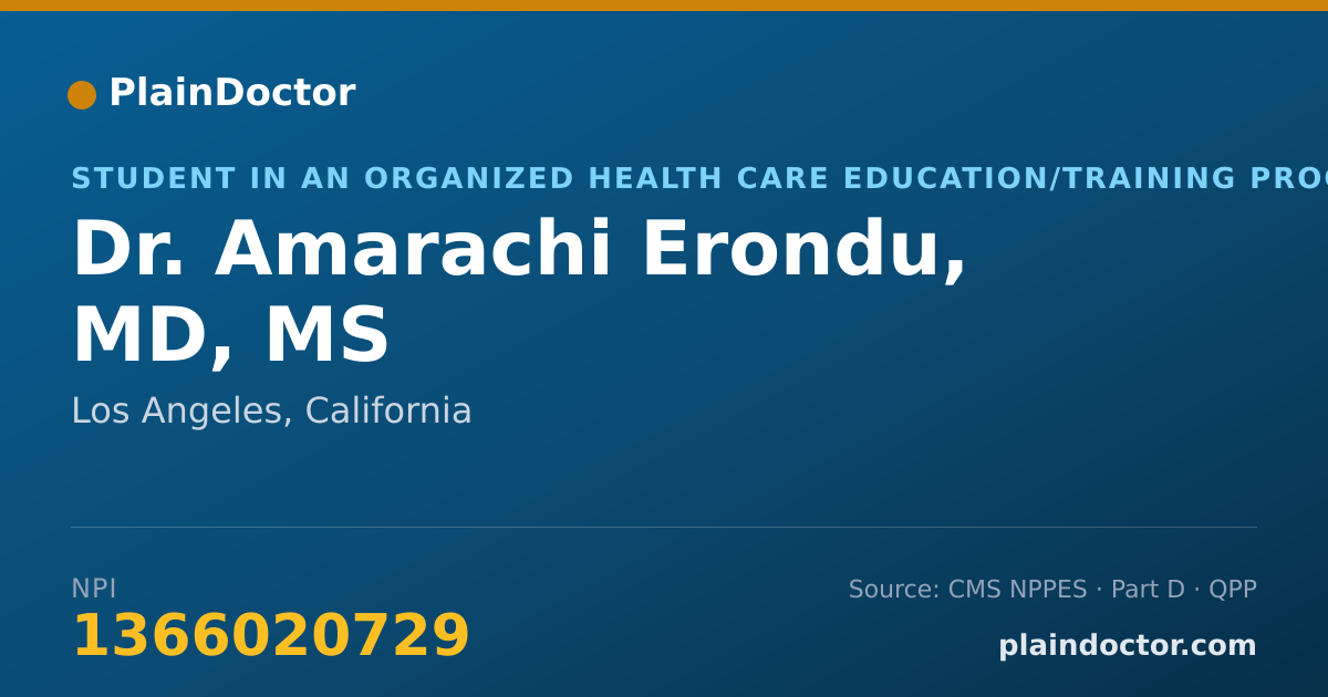 Shareable card for Amarachi Erondu, MD, MS - Student in an Organized Health Care Education/Training Program, Los Angeles, CA