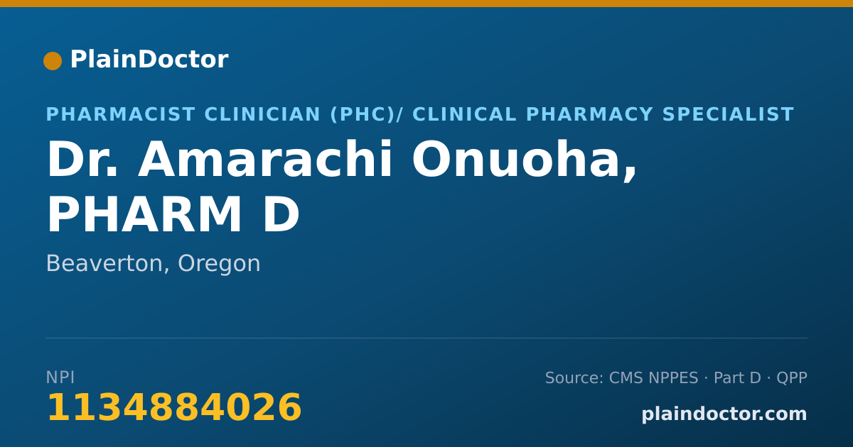 Shareable card for Amarachi Onuoha, PHARM D - Pharmacist Clinician (PhC)/ Clinical Pharmacy Specialist, Beaverton, OR